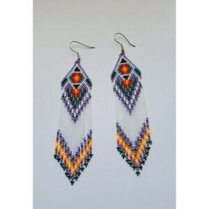 Beaded Handmade Dangle Earrings With Southwestern Geometric Design